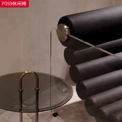 千匠一品 现代风格 优质皮艺面料+亚克力+不锈钢+高回弹海绵 时尚大气休闲椅F059-L