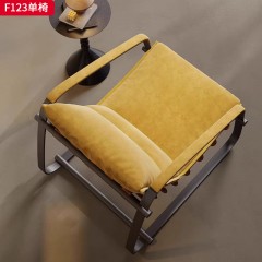 千匠一品 现代风格 绒布面料+高回弹海绵+马鞍皮+五金脚架 时尚大气单椅F123-J