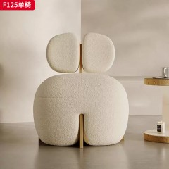 千匠一品 现代风格 毛绒面料+高回弹海绵+实木脚 时尚大气单椅F125-J