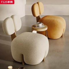 千匠一品 现代风格 毛绒面料+高回弹海绵+实木脚 时尚大气单椅F125-J