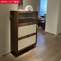 【特价产品】千匠一品 北欧风格 主材白蜡木实木 时尚大气三门鞋柜SR502-3-J