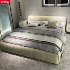 【特价产品】千匠一品 现代风格 麂皮绒布/生态真皮+松木框架+10公分钢木床板 时尚大气泡芙床-L