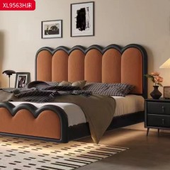 【特价产品】千匠一品 法式风格 生态真皮+冰花绒绒布+高密度回弹海绵+10公分钢木床板+松木+夹板盒子边 复古大气床XL9563H-J