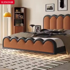 【特价产品】千匠一品 法式风格 生态真皮+冰花绒绒布+高密度回弹海绵+10公分钢木床板+松木+夹板盒子边 复古大气床XL9563H-J