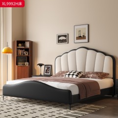【特价产品】千匠一品 法式风格 生态真皮+冰花绒绒布+高密度回弹海绵+10公分钢木床板框架+松木+夹板盒子边+碳素钢支撑脚 复古大气床XL9992H-J