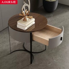 千匠一品 现代风格 E1级环保板+实木抽屉+回弹导轨+哑光烤漆+黑五金底架 时尚大气床头柜AJ06-J
