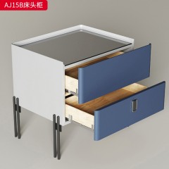 千匠一品 现代风格 E1级环保板+玻璃+实木抽屉+哑光烤漆+回弹导轨+五金底架 时尚大气床头柜AJ15B-J