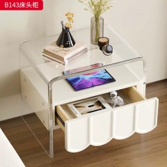 千匠一品 现代风格 E1级环保板+亚克力+实木抽屉+哑光烤漆工艺+回弹导轨 时尚大气床头柜B143-J