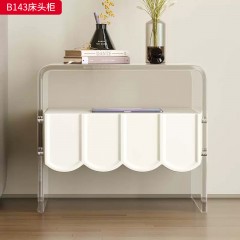 千匠一品 现代风格 E1级环保板+亚克力+实木抽屉+哑光烤漆工艺+回弹导轨 时尚大气床头柜B143-J