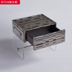 千匠一品 现代风格 E1级环保板+木皮+亚克力+实木抽屉+五金+回弹导轨 时尚大气床头柜BT034  BT035-J