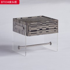 千匠一品 现代风格 E1级环保板+木皮+亚克力+实木抽屉+五金+回弹导轨 时尚大气床头柜BT034  BT035-J