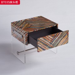 千匠一品 现代风格 E1级环保板+木皮+亚克力+实木抽屉+五金+回弹导轨 时尚大气床头柜BT034  BT035-J