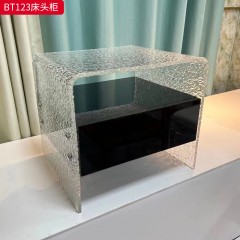 千匠一品 现代风格 亮光E1级环保板+石头纹亚克力+优质导轨 时尚大气床头柜BT123-L