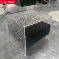千匠一品 现代风格 亮光E1级环保板+石头纹亚克力+优质导轨 时尚大气床头柜BT123-L