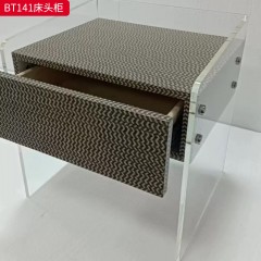 千匠一品 现代风格 亮光E1级环保板+石头纹亚克力+优质导轨 时尚大气床头柜BT123-L