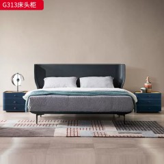 千匠一品 现代风格 弯板+马鞍皮+回弹导轨+实木抽屉 时尚大气床头柜G313-L