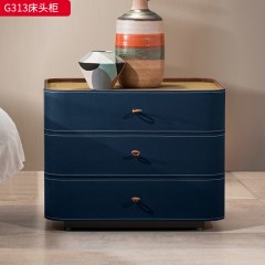 千匠一品 现代风格 弯板+马鞍皮+回弹导轨+实木抽屉 时尚大气床头柜G313-L