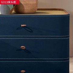 千匠一品 现代风格 弯板+马鞍皮+回弹导轨+实木抽屉 时尚大气床头柜G313-L