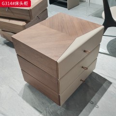 千匠一品 现代风格 E1级环保板+马鞍皮+回弹导轨+实木抽屉+哑光烤漆 时尚大气床头柜G314-L
