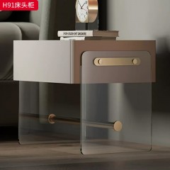 千匠一品 现代风格 E1级环保板+亚克力+实木抽屉+回弹导轨+哑光烤漆+感应灯+无线充 时尚大气床头柜H91-L