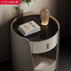 千匠一品 意式风格 E1级环保板+钢化玻璃+马鞍皮工艺+回弹导轨 时尚大气床头柜ST021-L