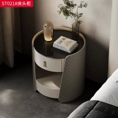 千匠一品 意式风格 E1级环保板+钢化玻璃+马鞍皮工艺+回弹导轨 时尚大气床头柜ST021-L