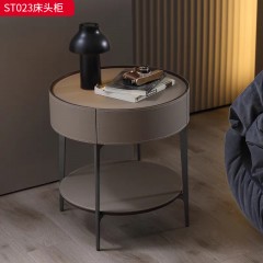 千匠一品 意式风格 E1级环保弯板+马鞍皮工艺+扪皮抽屉+回弹导轨+五金脚 时尚大气床头柜ST023-L