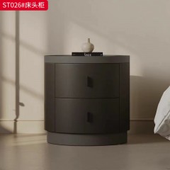 千匠一品 意式风格 E1级环保板+烟熏木皮+开放漆+回弹导轨+碳素钢底座 时尚大气床头柜ST026-L