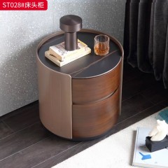 千匠一品 意式风格 E1级环保板+烟熏木皮饰面+实木抽屉+回弹导轨+碳素钢底座 时尚大气床头柜ST028-L