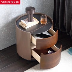 千匠一品 意式风格 E1级环保板+烟熏木皮饰面+实木抽屉+回弹导轨+碳素钢底座 时尚大气床头柜ST028-L
