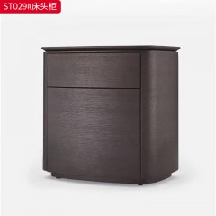 千匠一品 意式风格 E1级环保板+烟熏木皮饰面+开放漆+回弹导轨+实木脚 时尚大气床头柜ST029-L