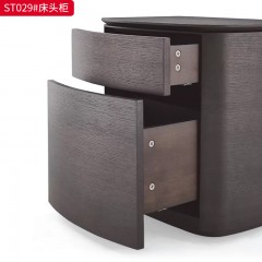千匠一品 意式风格 E1级环保板+烟熏木皮饰面+开放漆+回弹导轨+实木脚 时尚大气床头柜ST029-L
