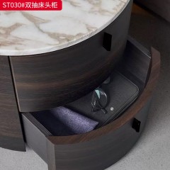 千匠一品 意式风格 E1级环保板+烟熏木皮饰面+开放漆+回弹导轨 时尚大气床头柜ST030-L