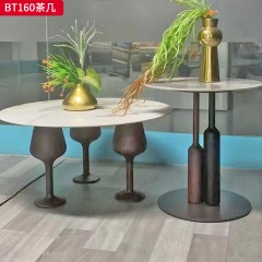 千匠一品 现代风格 石面  玻璃+五金框架 时尚大气茶几BT160-J