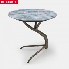 千匠一品 现代风格 石面  玻璃+五金框架 时尚大气玻璃茶几  超金石茶几BT164-J