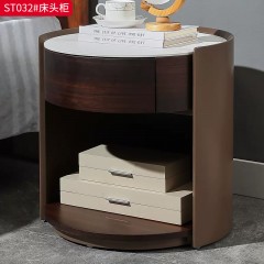 千匠一品 意式风格 岩板+E1级环保板+烟熏木皮饰面+实木抽屉+回弹导轨+哑光烤漆 时尚大气床头柜ST032-J