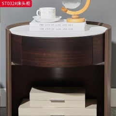 千匠一品 意式风格 岩板+E1级环保板+烟熏木皮饰面+实木抽屉+回弹导轨+哑光烤漆 时尚大气床头柜ST032-J