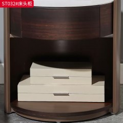 千匠一品 意式风格 岩板+E1级环保板+烟熏木皮饰面+实木抽屉+回弹导轨+哑光烤漆 时尚大气床头柜ST032-J
