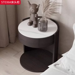 千匠一品 意式风格 岩板+E1级环保弯板+烟熏木皮开放漆+实木抽屉+回弹导轨 时尚大气床头柜ST036-J