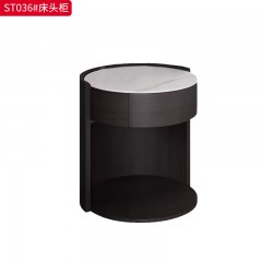 千匠一品 意式风格 岩板+E1级环保弯板+烟熏木皮开放漆+实木抽屉+回弹导轨 时尚大气床头柜ST036-J