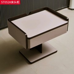千匠一品 意式风格 马鞍皮+E1级环保板+烟熏木皮+开放漆+回弹导轨+碳素钢底座 时尚带枪床头柜ST052  ST053-J