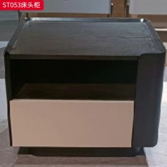 千匠一品 意式风格 马鞍皮+E1级环保板+烟熏木皮+开放漆+回弹导轨+碳素钢底座 时尚带枪床头柜ST052  ST053-J