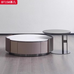 千匠一品 意式风格 岩板+马鞍皮+不锈钢底座 时尚大气茶几BT158-L