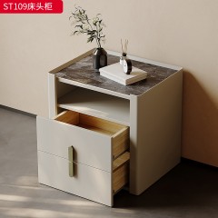 千匠一品 意式风格 岩板+E1级环保板材+哑光烤漆+实木抽屉+回弹导轨 时尚大气床头柜ST109-L
