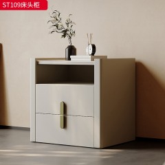 千匠一品 意式风格 岩板+E1级环保板材+哑光烤漆+实木抽屉+回弹导轨 时尚大气床头柜ST109-L