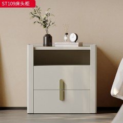 千匠一品 意式风格 岩板+E1级环保板材+哑光烤漆+实木抽屉+回弹导轨 时尚大气床头柜ST109-L