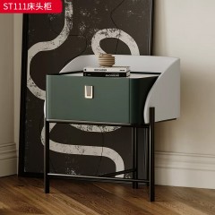 千匠一品 意式风格 岩板+E1级环保板+哑光烤漆+实木抽屉+黑五金脚架 时尚大气床头柜ST111-L
