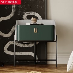 千匠一品 意式风格 岩板+E1级环保板+哑光烤漆+实木抽屉+黑五金脚架 时尚大气床头柜ST111-L