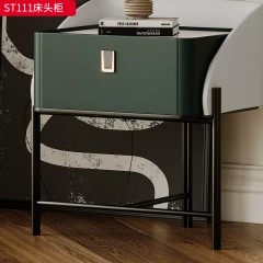 千匠一品 意式风格 岩板+E1级环保板+哑光烤漆+实木抽屉+黑五金脚架 时尚大气床头柜ST111-L