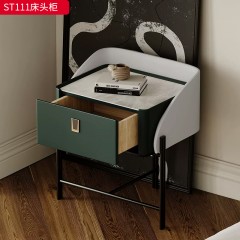 千匠一品 意式风格 岩板+E1级环保板+哑光烤漆+实木抽屉+黑五金脚架 时尚大气床头柜ST111-L